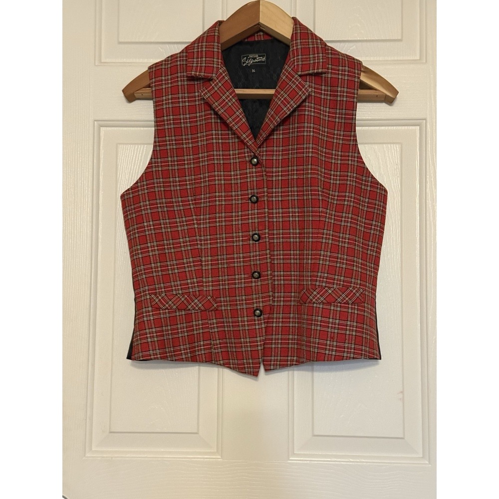 Vintage Parisian Signature Red Plaid Vest Size 14 Preppy Academia Holiday Party
